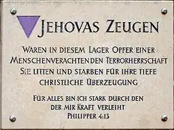 Tafel zum Gedenken an Jehovas Zeugen (Bibelforscher)