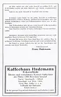 Kaffeehaus Hudemann, Innenseite der Speisekarte, undatiert