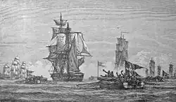 Mit kanonenbestückten Ruderbooten attackierte und kaperte Krieger 1808 die britische Brigg HMS Turbulent