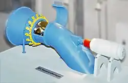 Ansicht von hinten, Blick auf das Laufrad und dem Mechanismus zur Einstellung der Leitschaufeln