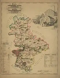 Unter Počernice und Karte des Karolinenthaler Bezirkes im Prager Kreise zusammengestellt nach den neuesten und verlässlichsten Ouellen (sic!) und herausgegeben zur Gründung von Gemeindebibliotheken in den sämmtlichen Bezirken prager Kreises. 1850?