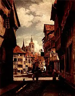Braunschweig: Karrenführerstraße mit Magnikirche von Südwesten. Öl auf Leinwand 55 × 43,5 cm