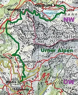 Verlauf des Wanderwegs (grün).