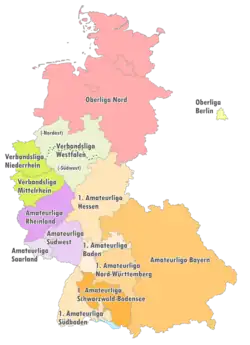 Geografische Einteilung der Oberligen zur Saison 1975/76