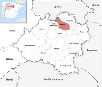 Die Lage der Comarca Almarza in der Provinz Soria