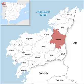 Die Lage der Comarca Betanzos in der Provinz A Coruña