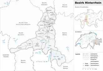 Karte von Bezirk Hinterrhein District dal Rain Posteriur