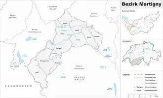 Karte von Bezirk Martinach frz. District de Martigny