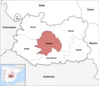 Die Lage der Comarca Calatrava in der Provinz Ciudad Real