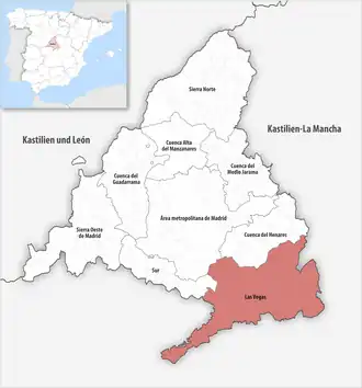 Die Lage der Comarca Las Vegas in der autonomen Gemeinschaft Madrid