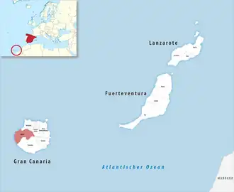 Die Lage der Comarca Oeste in der Provinz Las Palmas