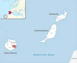 Die Lage der Comarca Sureste in der Provinz Las Palmas