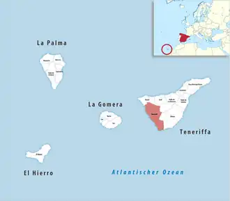 Die Lage der Comarca Suroeste in der Provinz Santa Cruz de Tenerife