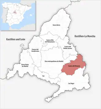 Die Lage der Comarca Cuenca del Henares in der autonomen Gemeinschaft Madrid