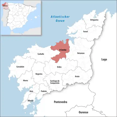 Die Lage des Gerichtsbezirk A Coruña in der Provinz A Coruña
