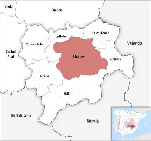 Die Lage des Gerichtsbezirk Albacete in der Provinz Albacete