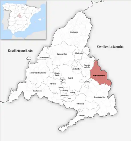 Die Lage des Gerichtsbezirk Alcalá de Henares in der autonomen Gemeinschaft Madrid