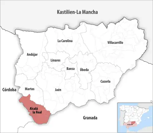 Die Lage des Gerichtsbezirk Alcalá la Real in der Provinz Jaén