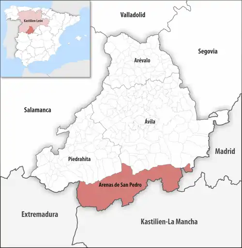Die Lage des Gerichtsbezirk Arenas de San Pedro in der Provinz Ávila
