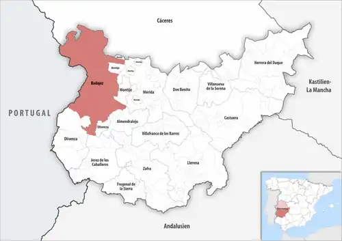 Die Lage des Gerichtsbezirk Badajoz in der Provinz Badajoz