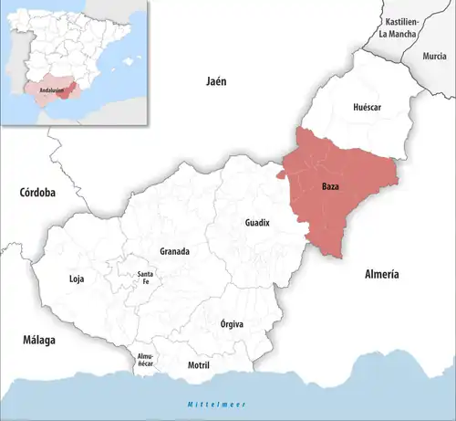 Die Lage des Gerichtsbezirk Baza in der Provinz Granada