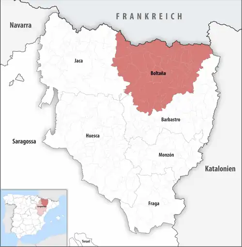 Die Lage des Gerichtsbezirk Boltaña in der Provinz Huesca