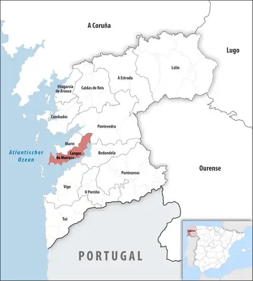 Die Lage des Gerichtsbezirk Cangas do Morrazo in der Provinz Pontevedra