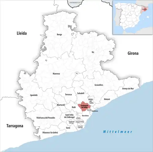 Die Lage des Gerichtsbezirk Cerdanyola del Vallès in der Provinz Barcelona