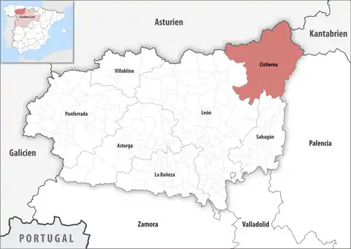 Die Lage des Gerichtsbezirk Cistierna in der Provinz León