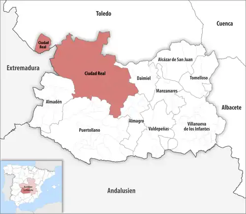 Die Lage des Gerichtsbezirk Ciudad Real in der Provinz Ciudad Real