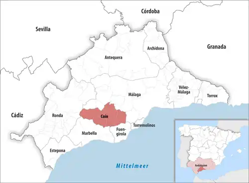 Die Lage des Gerichtsbezirk Coín in der Provinz Málaga
