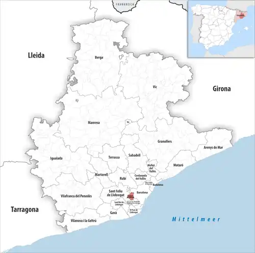 Die Lage des Gerichtsbezirk Esplugues de Llobregat in der Provinz Barcelona