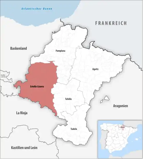 Die Lage des Gerichtsbezirk Estella-Lizarra in der autonomen Gemeinschaft Navarra