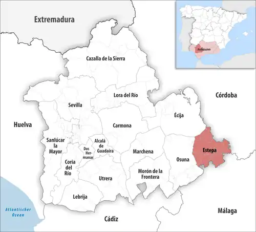 Die Lage des Gerichtsbezirk Estepa in der Provinz Sevilla