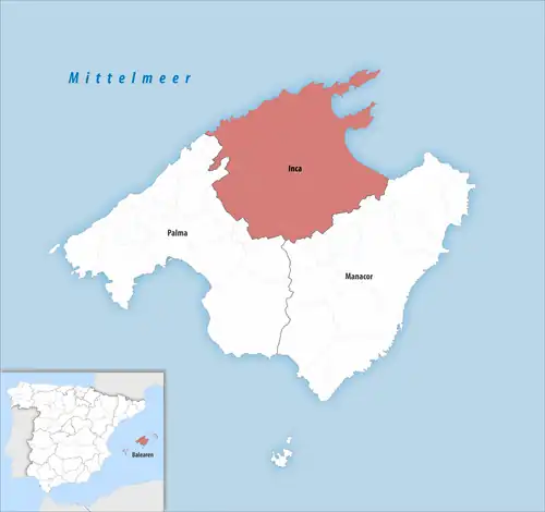 Die Lage des Gerichtsbezirk Inca auf der Insel Mallorca