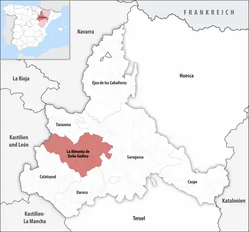 Die Lage des Gerichtsbezirk La Almunia de Doña Godina in der Provinz Saragossa
