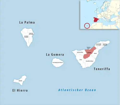 Die Lage des Gerichtsbezirk La Orotava in der Provinz Santa Cruz de Tenerife