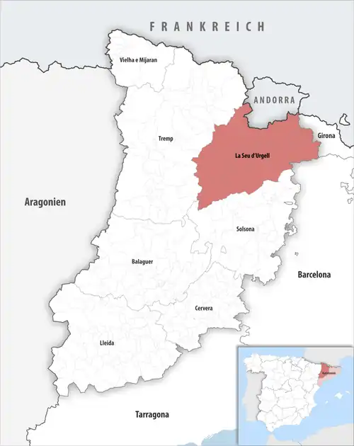 Die Lage des Gerichtsbezirk La Seu d’Urgell in der Provinz Lleida