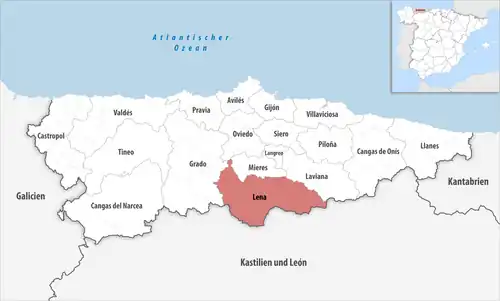 Die Lage des Gerichtsbezirk Laviana in der Provinz Asturien