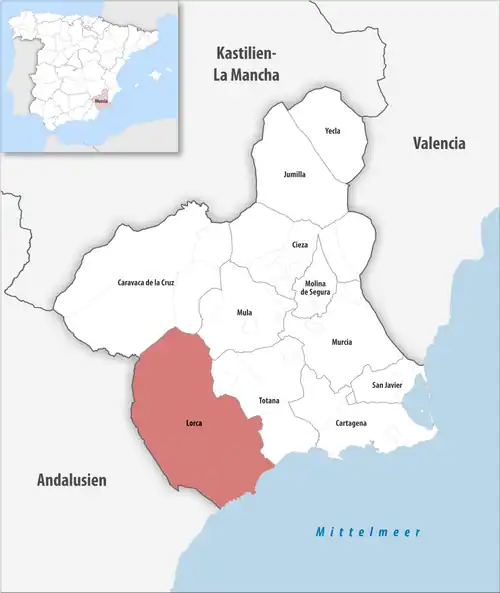 Die Lage des Gerichtsbezirk Lorca in der autonomen Gemeinschaft Murcia