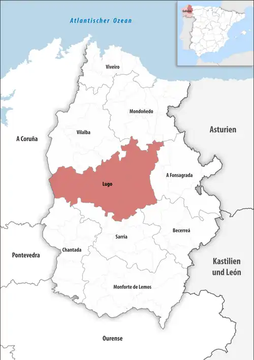 Die Lage des Gerichtsbezirk Lugo in der Provinz Lugo