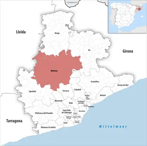 Die Lage des Gerichtsbezirk Manresa in der Provinz Barcelona
