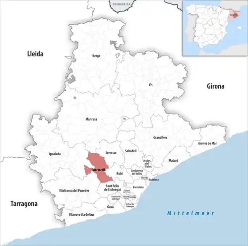 Die Lage des Gerichtsbezirk Martorell in der Provinz Barcelona
