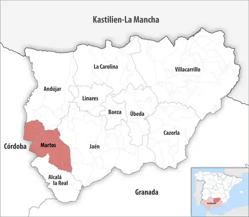 Die Lage des Gerichtsbezirk Martos in der Provinz Jaén