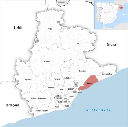 Die Lage des Gerichtsbezirk Mataró in der Provinz Barcelona