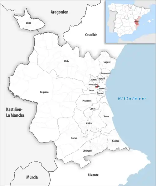 Die Lage des Gerichtsbezirk Mislata in der Provinz Valencia