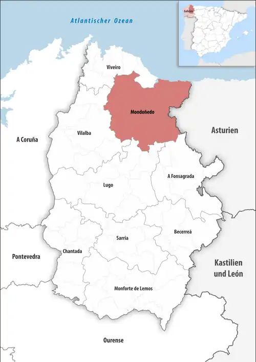 Die Lage des Gerichtsbezirk Mondoñedo in der Provinz Lugo