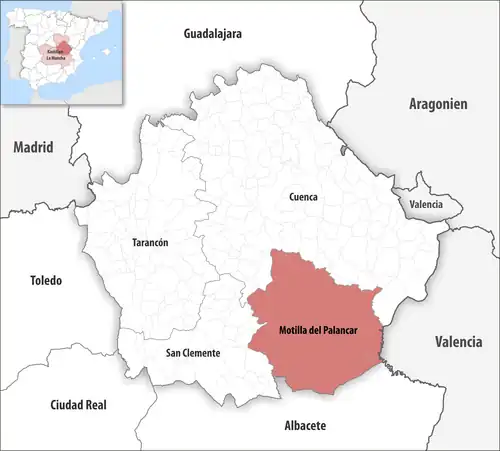 Die Lage des Gerichtsbezirk Motilla del Palancar in der Provinz Cuenca