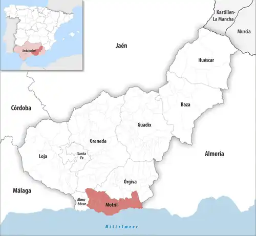 Die Lage des Gerichtsbezirk Motril in der Provinz Granada