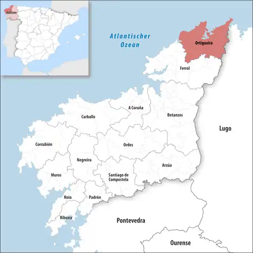 Die Lage des Gerichtsbezirk Ortigueira in der Provinz A Coruña